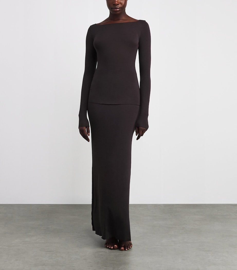 Burgundy Sheer Modal Boat-Neck T-Shirt