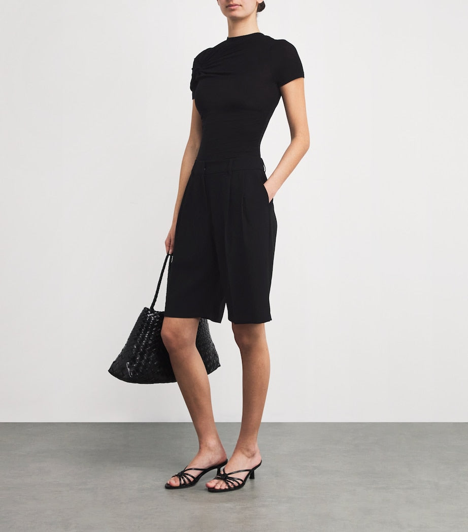 Stylein Black Crepe Pleated Bore Shorts