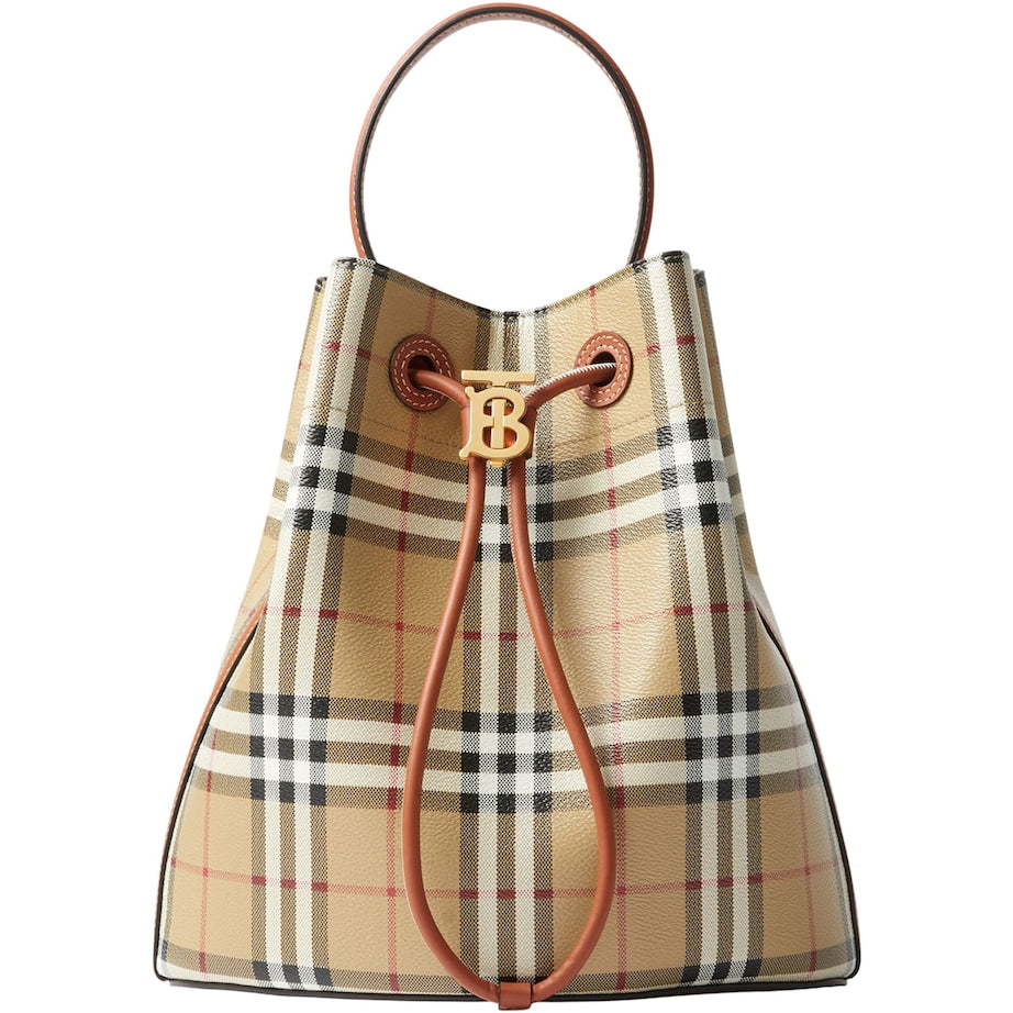 Brown Small Check Monogram Bucket Bag