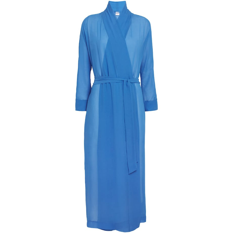 Loretta Caponi Blue Silk Georgette Cassandra Robe