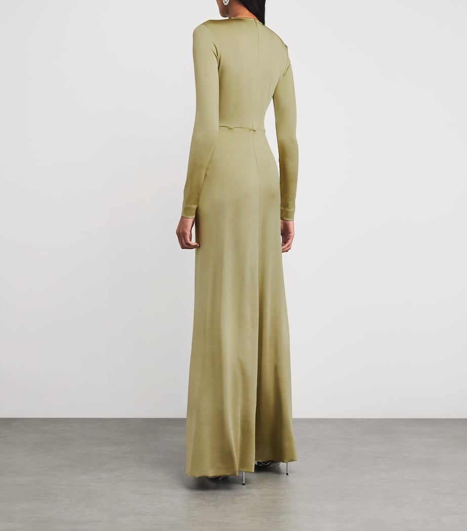 Victoria Beckham Green Long-Sleeve V-Neck Gown