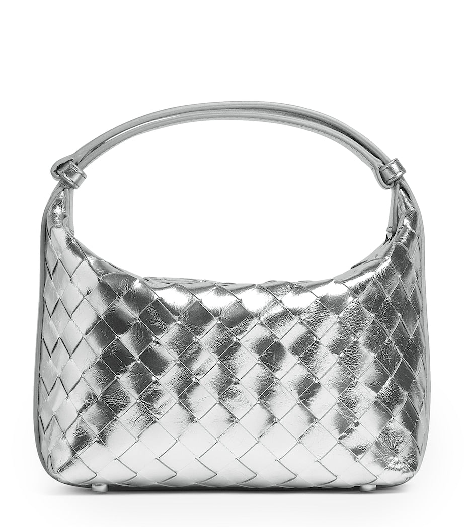 Bottega Veneta Silver Mini Lambskin Wallace Top-Handle Bag