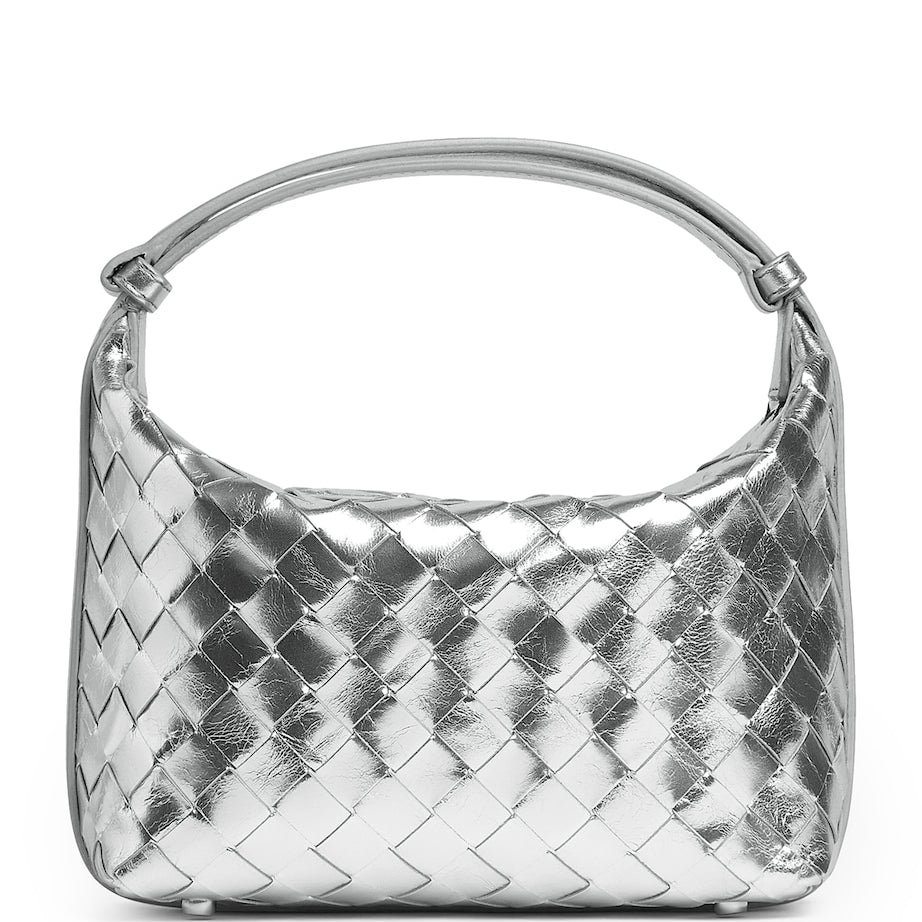 Bottega Veneta Silver Mini Lambskin Wallace Top-Handle Bag