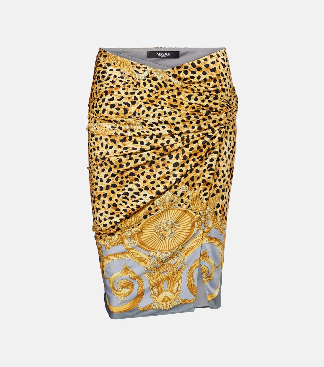 Versace - Printed gathered jersey miniskirt
