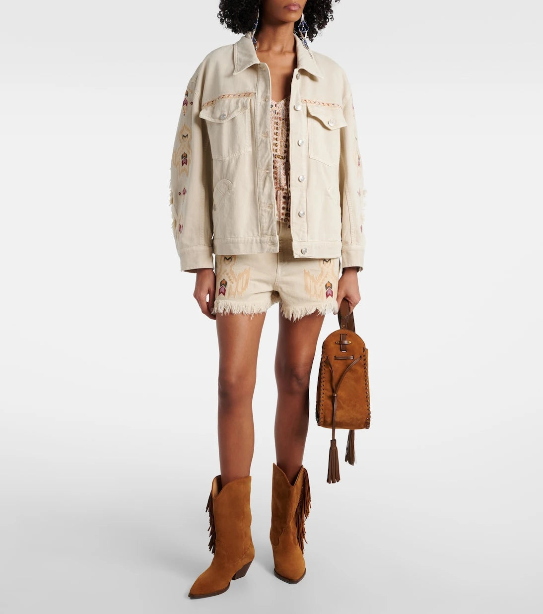 Marant Etoile - Lesia embroidered frayed denim shorts