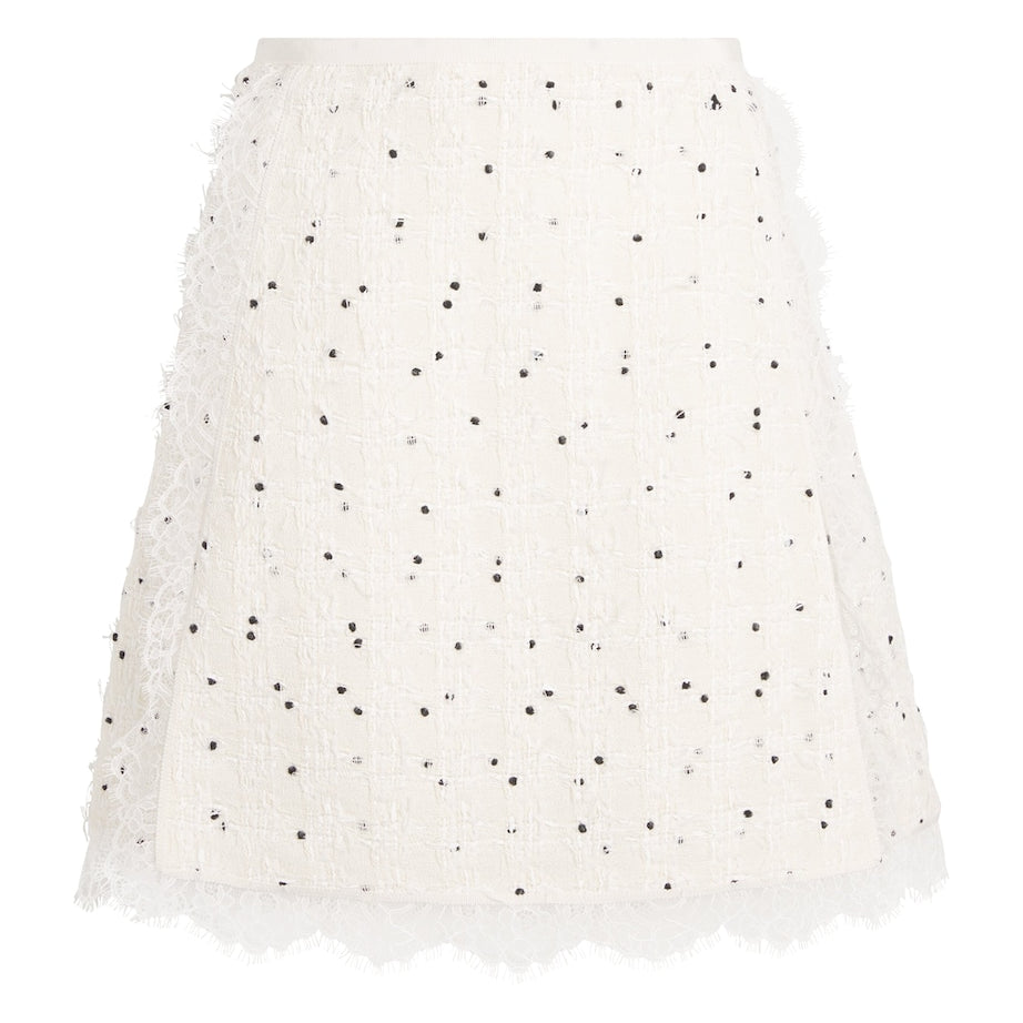 Ivory Cotton-Blend Polka Dot Mini Skirt
