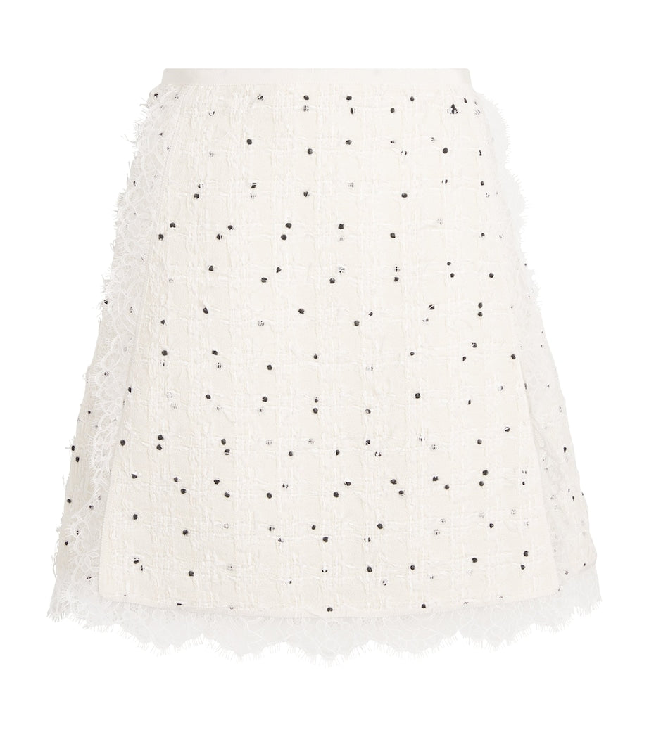Ivory Cotton-Blend Polka Dot Mini Skirt