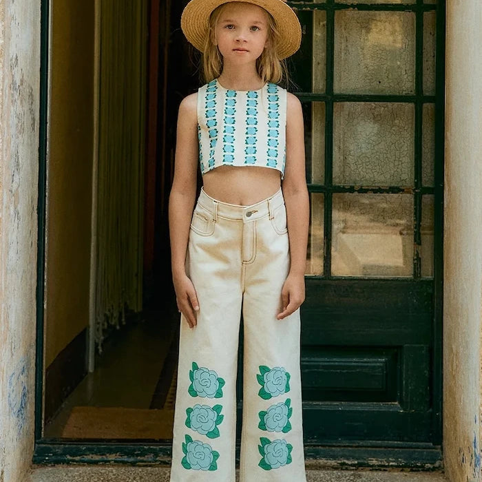 Tinycottons дънки за деца BLUE FLOWER PRINT DENIM JEANS