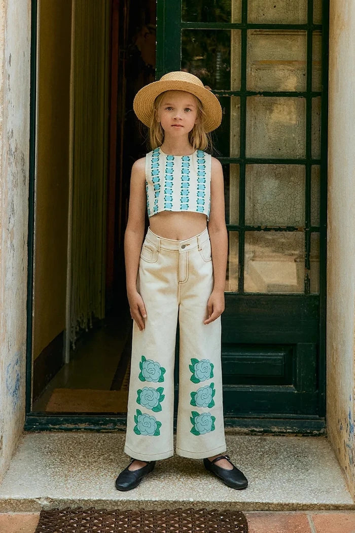 Tinycottons дънки за деца BLUE FLOWER PRINT DENIM JEANS