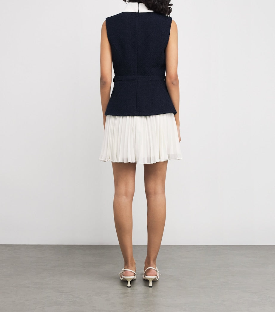 Self-Portrait Blue Bouclé-Chiffon Mini Dress