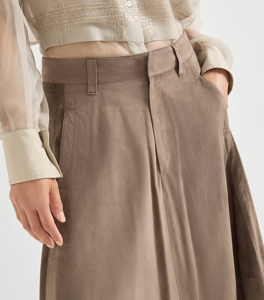 Brown Suede Midi Skirt