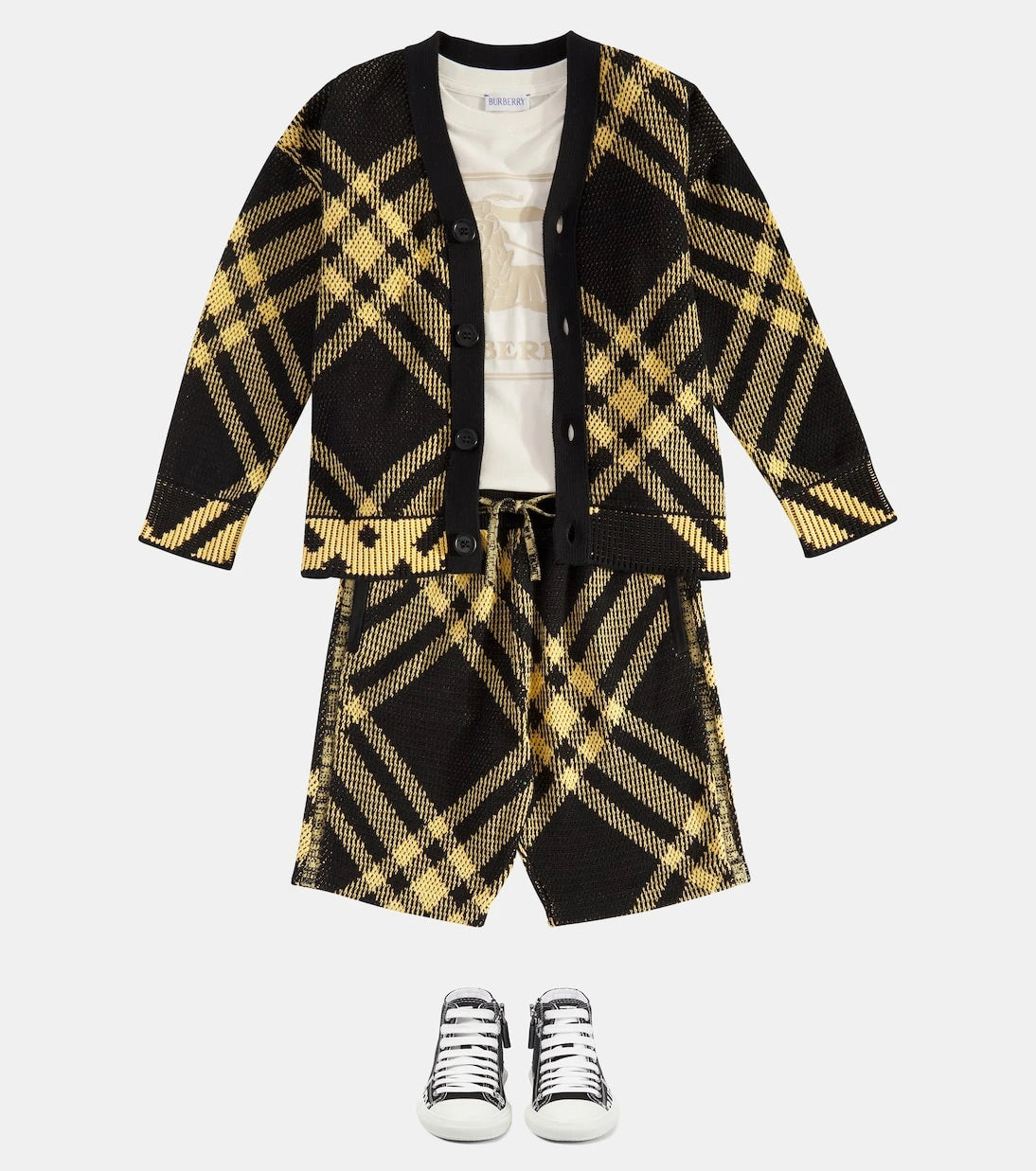 Burberry Kids - شورت قطني شبكي بنقشة مربعات بربري