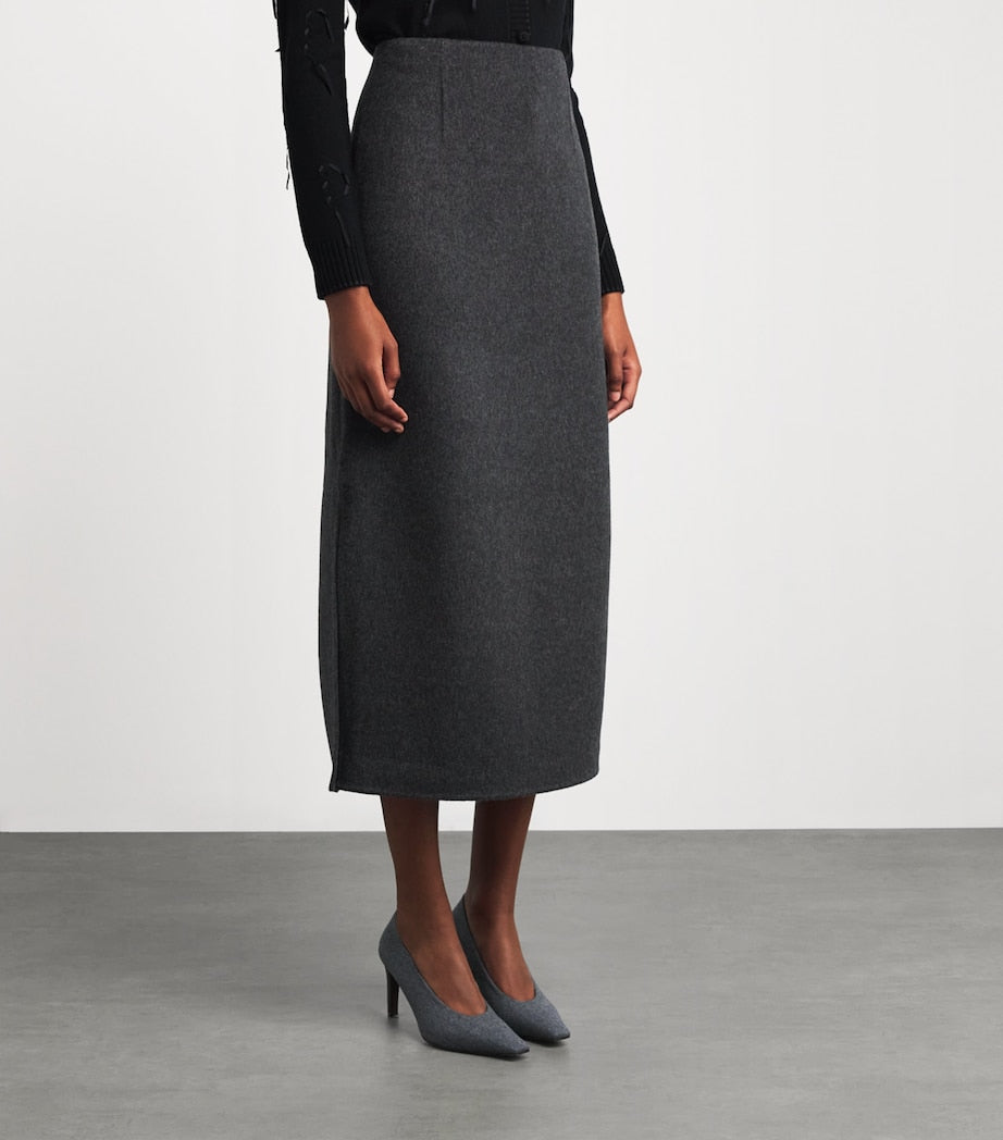 Lafayette 148 Black Wool-Cashmere Midi Skirt