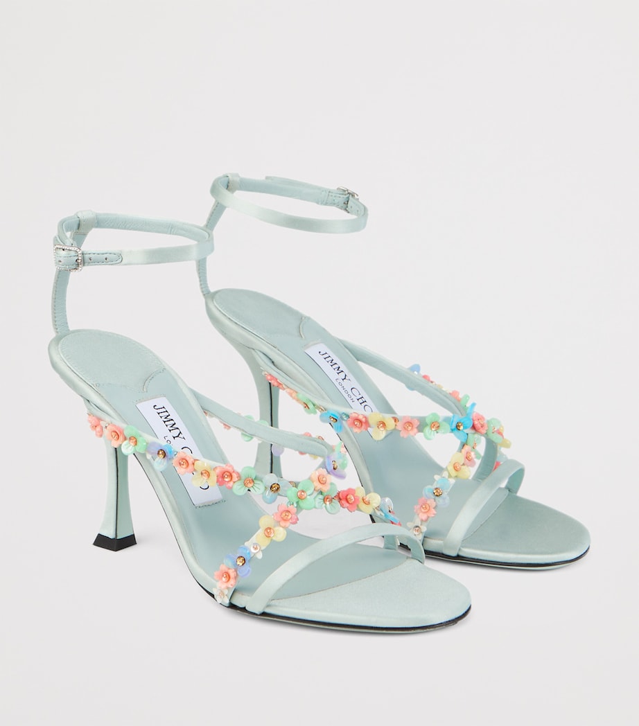 Turquoise Blanche 90 Satin Heeled Sandals