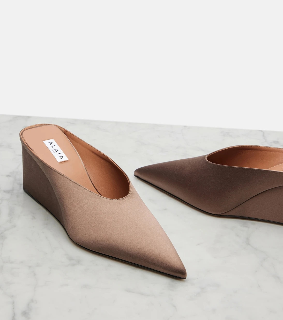 Alaïa - Cube satin wedge mules