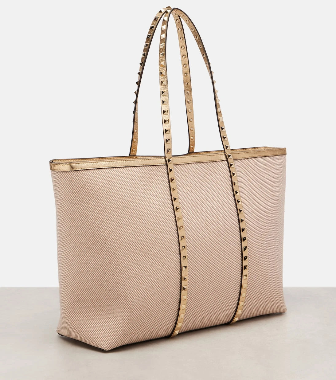 Valentino Garavani - Rockstud Large leather and canvas tote bag