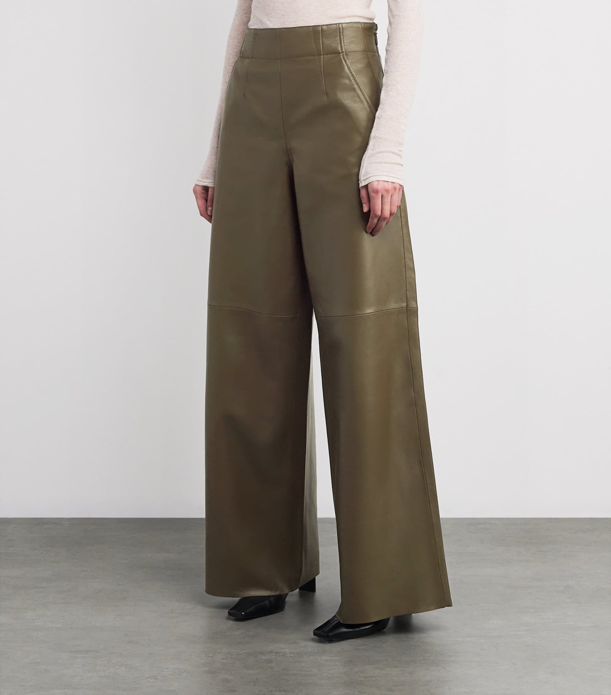 ME+EM Green Lambskin Wide-Leg Trousers