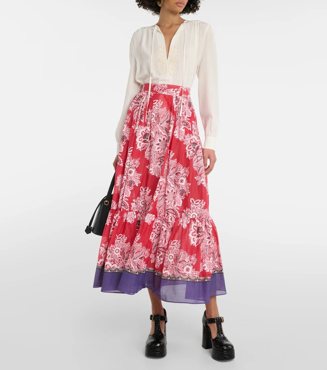 Etro - High-rise cotton and silk maxi skirt