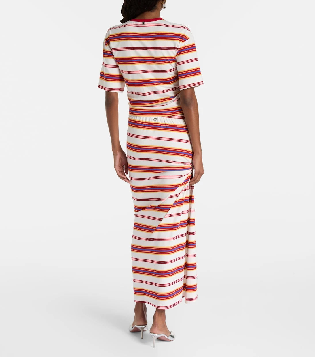 Rabanne - Gathered striped cotton-blend T-shirt