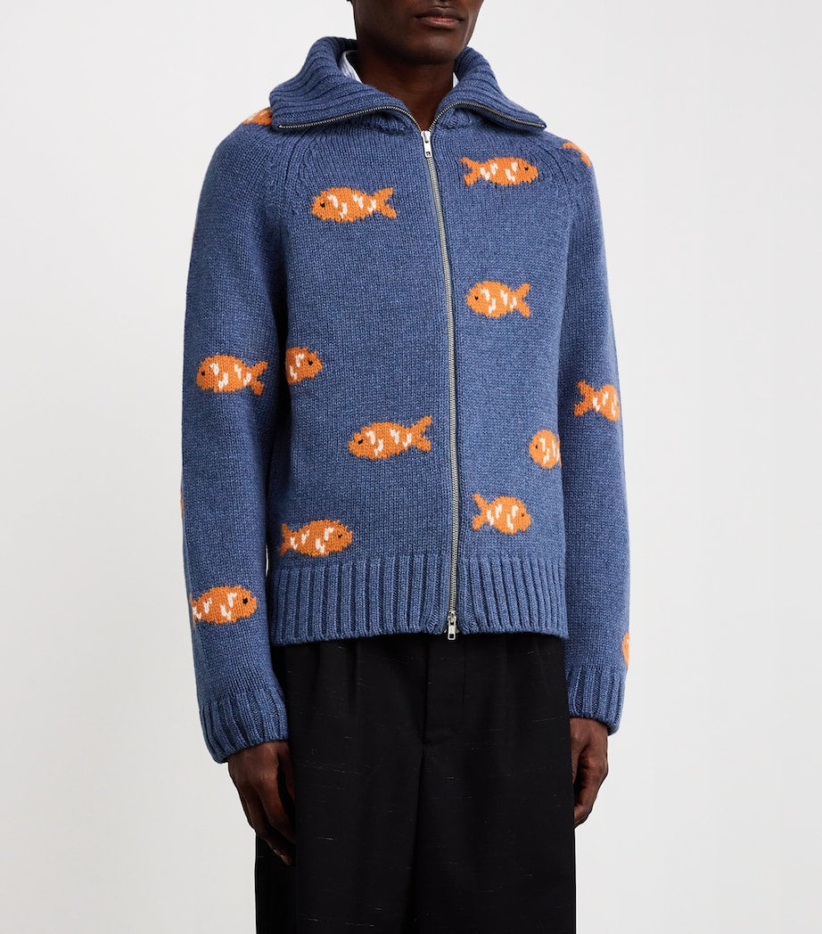 S.S. Daley Blue Wool Fish Archie Zip-Up Cardigan