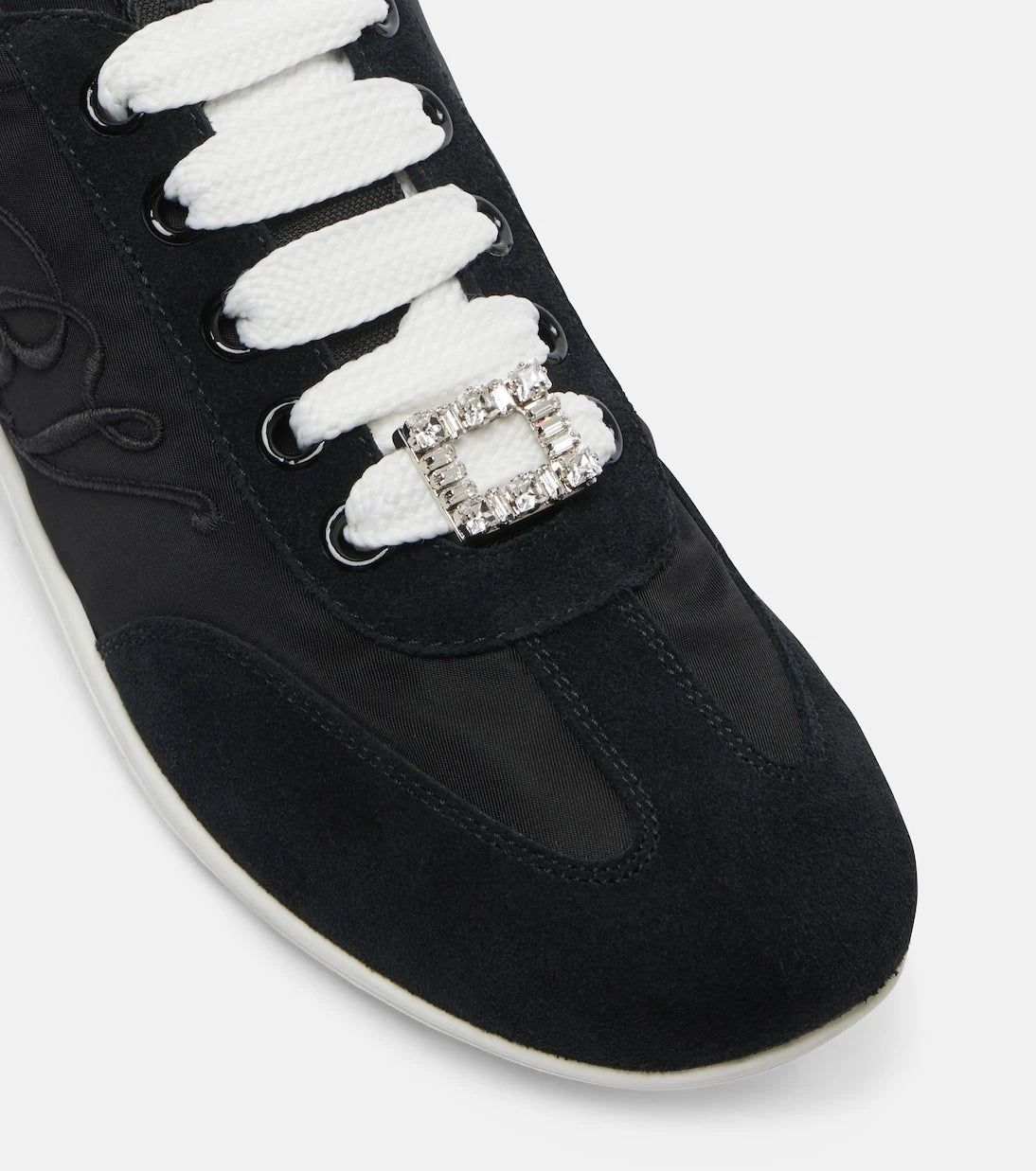 Roger Vivier - Viv Low suede-trimmed satin sneakers