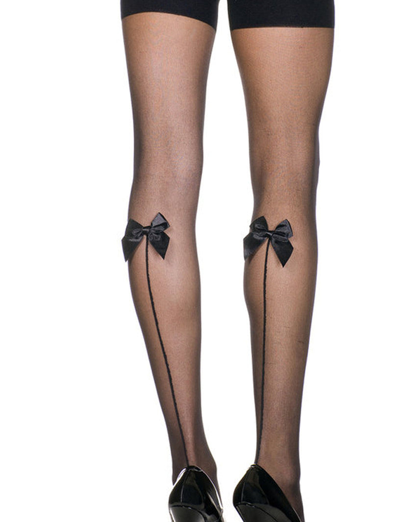Sheer Black Thigh High Stockings with Satin Bow