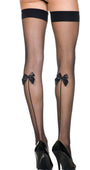 Sheer Black Thigh High Stockings with Satin Bow