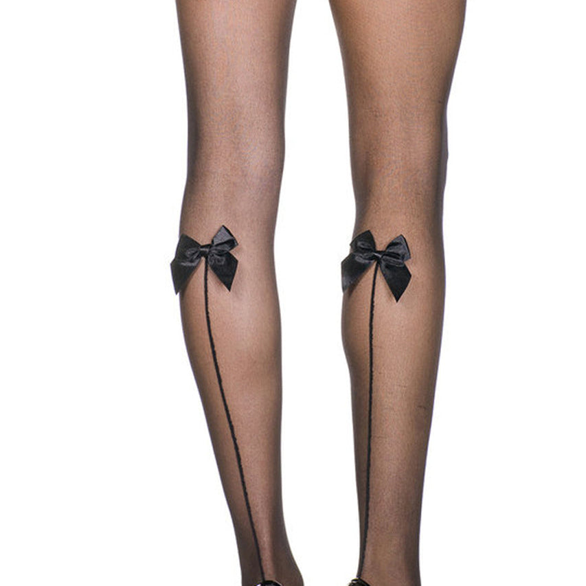 Sheer Black Thigh High Stockings with Satin Bow