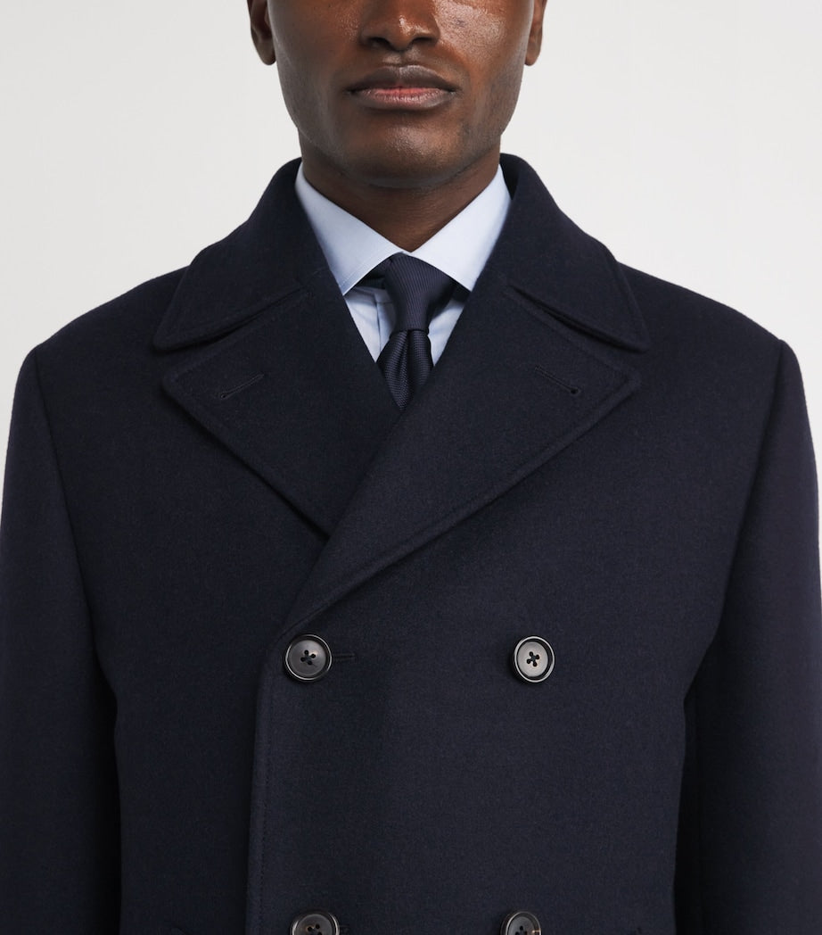 Navy Wool-Silk-Cashmere Pea Coat