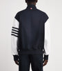 Thom Browne Navy Wool-Leather 4-Bar Oversized Bomber Jacket
