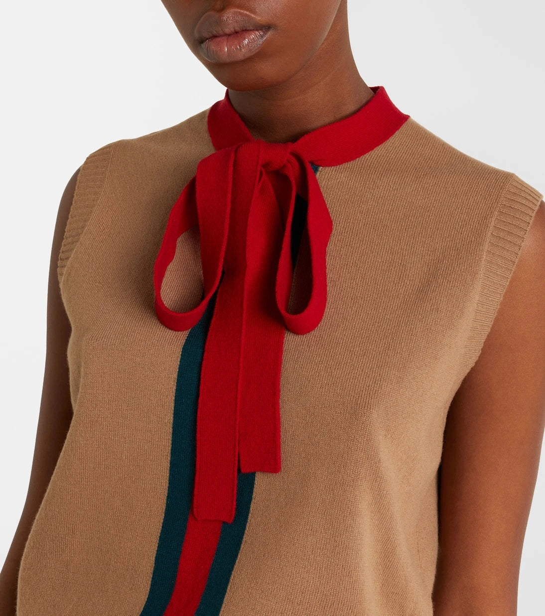 Gucci - Web Stripe tie-neck cashmere top