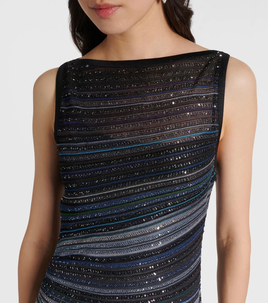 Missoni - فستان طويل ماكسي لاميه مخطط مزين بالترتر
