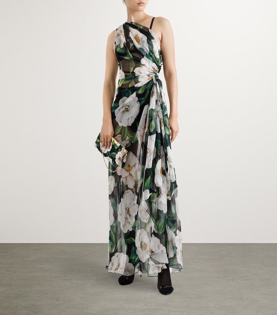 Multi Floral One-Shoulder Maxi Dress