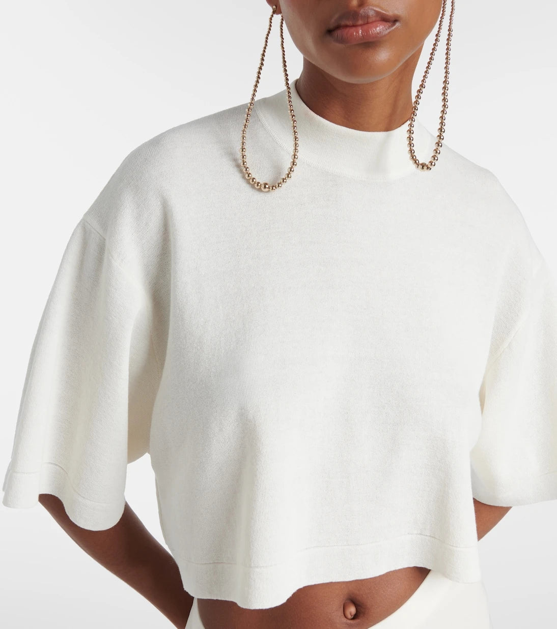 Alaïa - Cropped cotton and wool-blend T-shirt