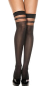 Black Opaque Thigh High Stockings w- Sheer Stripes