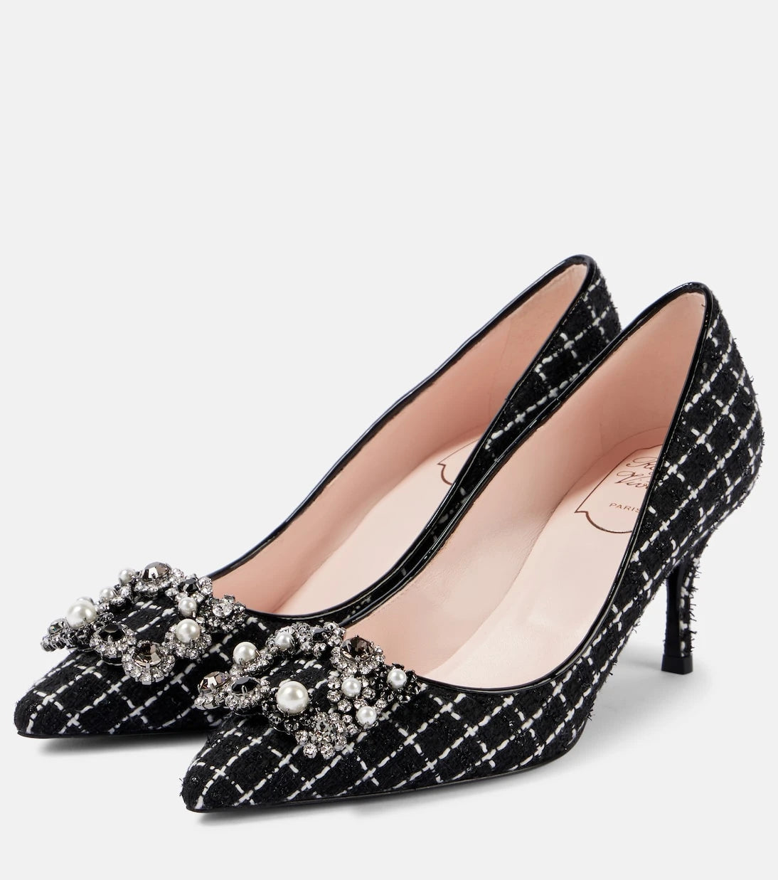 Roger Vivier - Flower Strass 65 leather-trimmed bouclé pumps