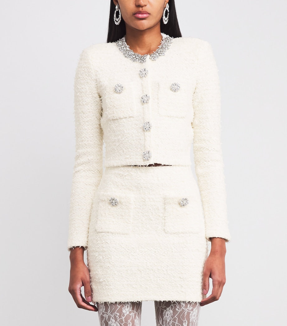 Self-Portrait Ivory Bouclé Embellished Cardigan