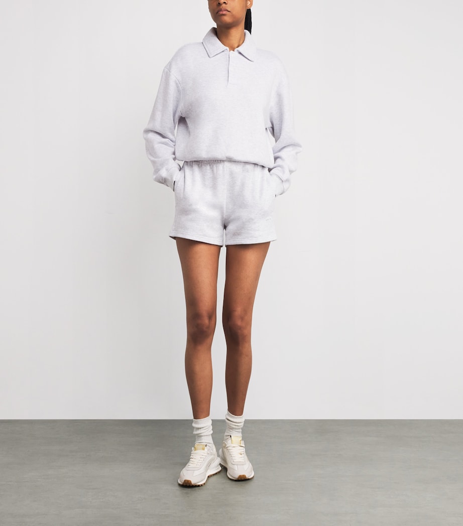 Grey Cotton-Blend Fleece Polo Sweatshirt