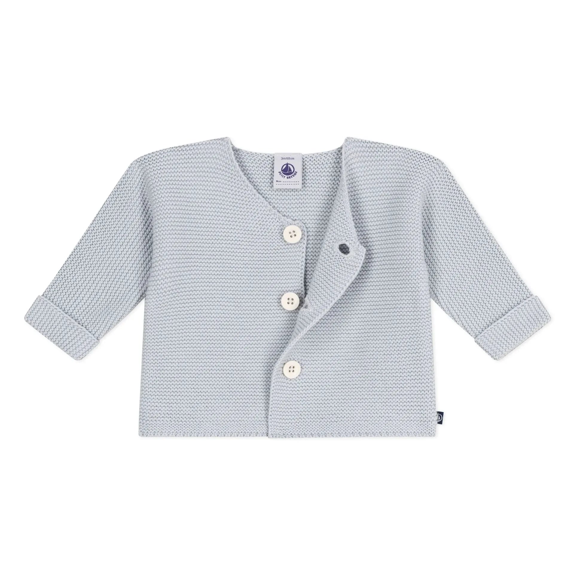 Petit Bateau - Organic Cotton Fine Knit Cardigan | Light grey
