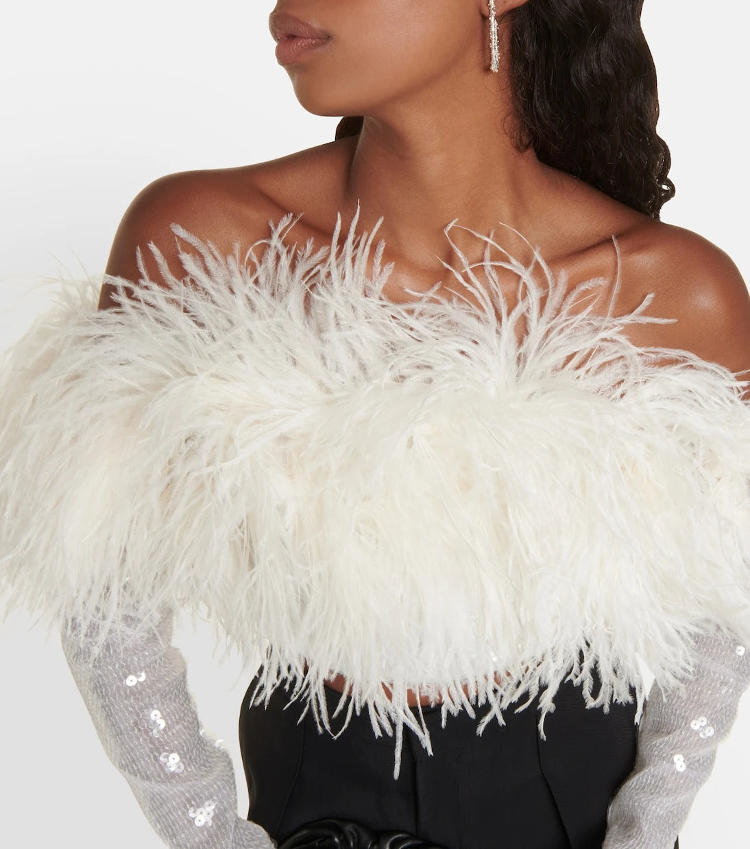 David Koma - Sequined feather-trimmed crop top