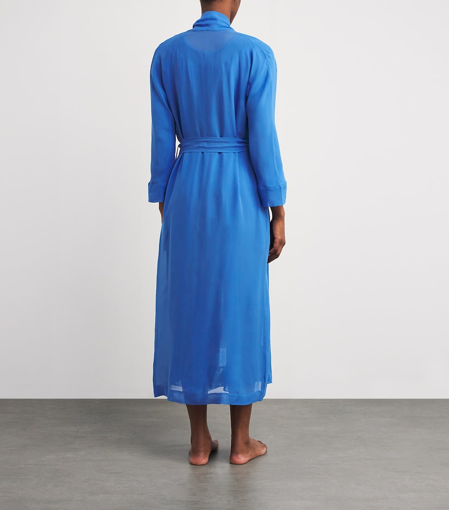 Loretta Caponi Blue Silk Georgette Cassandra Robe