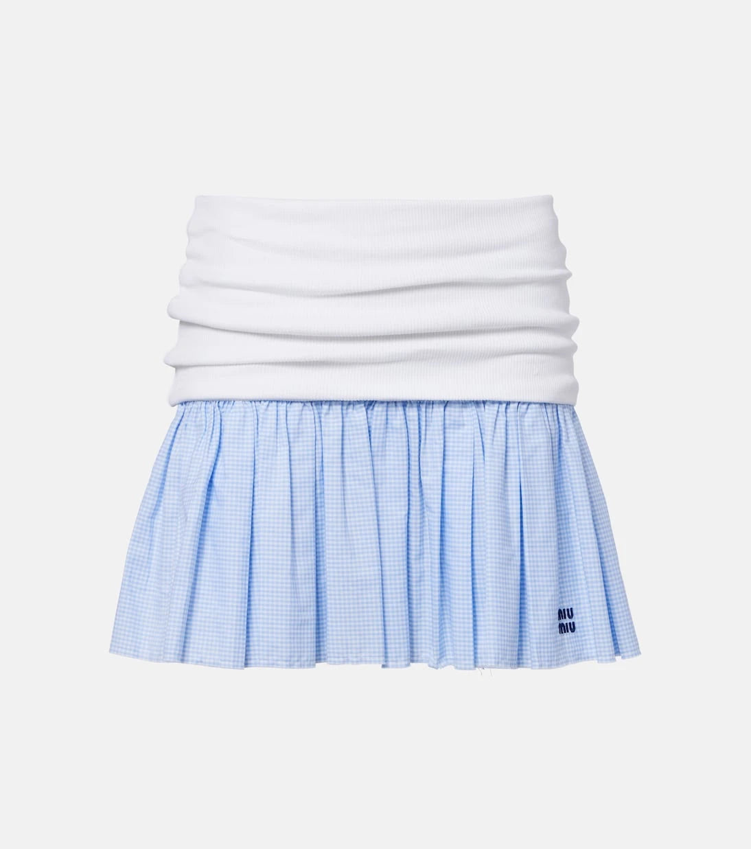 Miu Miu - Gingham jersey and poplin miniskirt