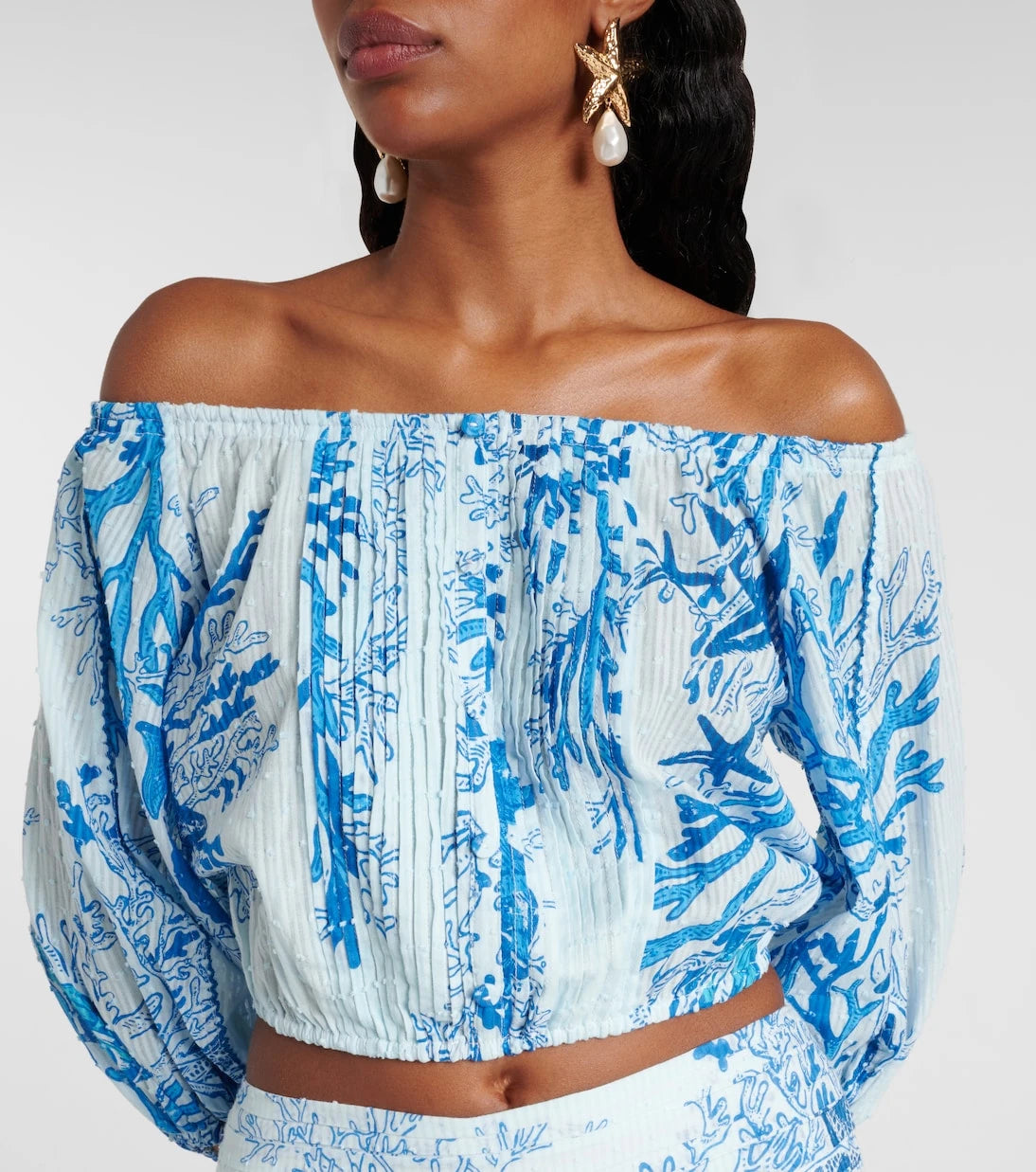 Poupette St Barth - Bova printed off-shoulder cotton top