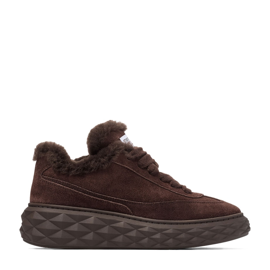 Jimmy Choo Brown Diamond Maxi Retro Suede-Shearling Sneakers