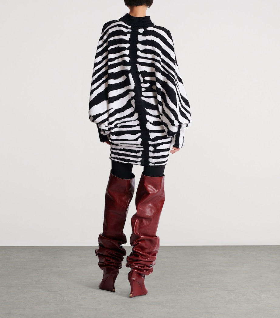 Balmain Black Wool-Cashmere Intarsia Mini Dress