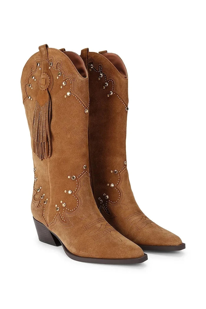Kurt Geiger London kadın süet kovboy çizmeleri Oxford Western Tassel