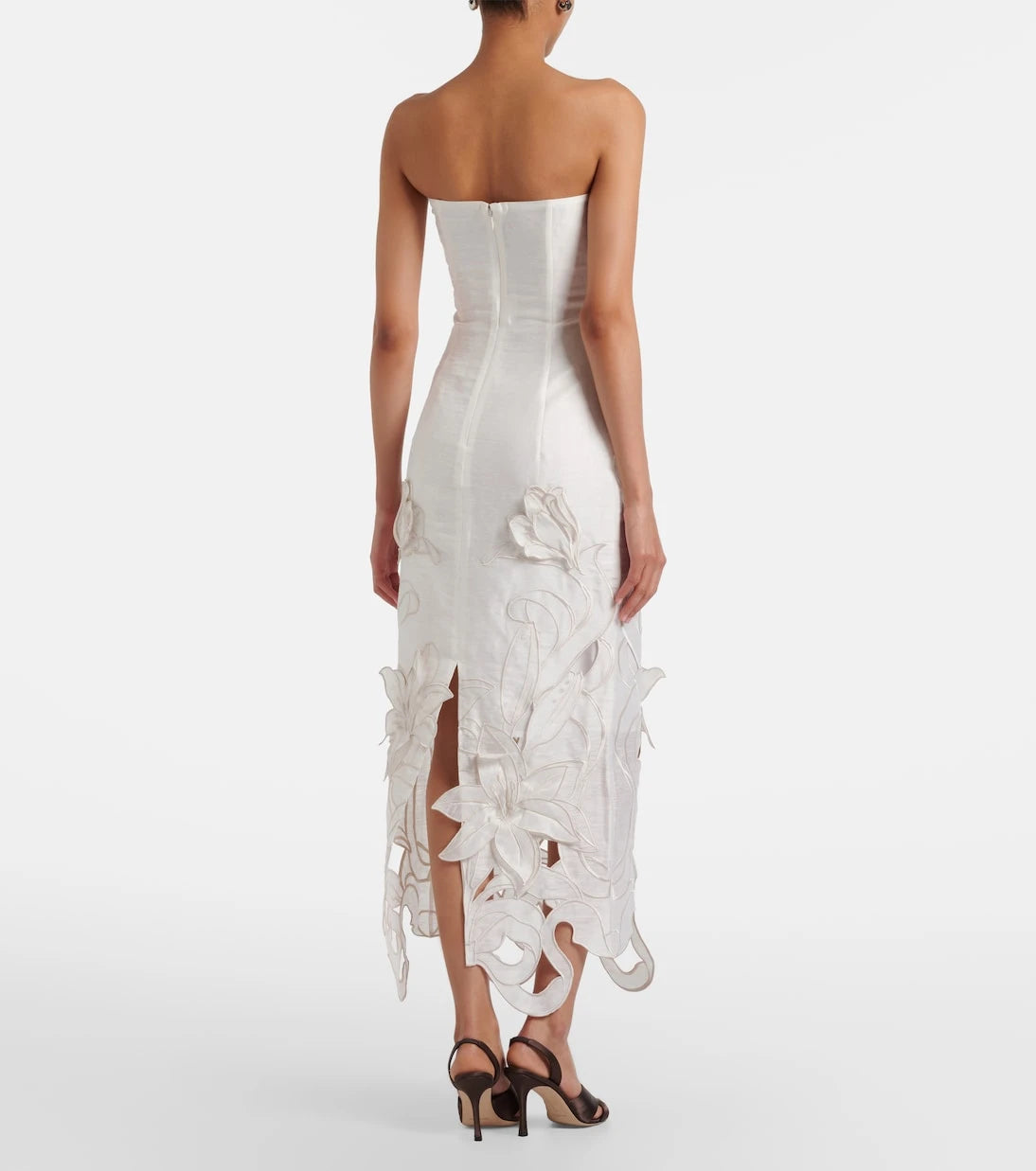 Leo Lin - Rayna floral-appliqué linen-blend bustier gown