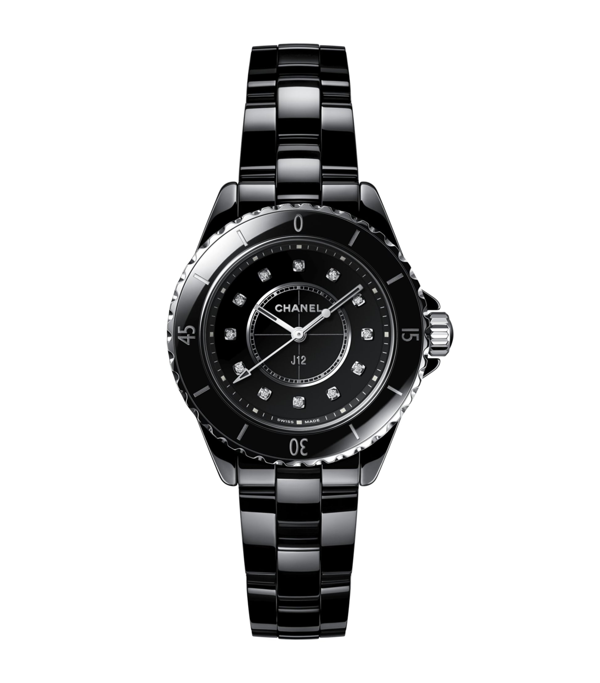 CHANEL Ceramic, Steel and Diamond J12 Watch 33mm