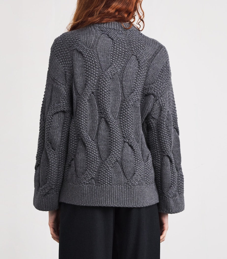 Grey Kid Cashmere Cable-Knit Sweater