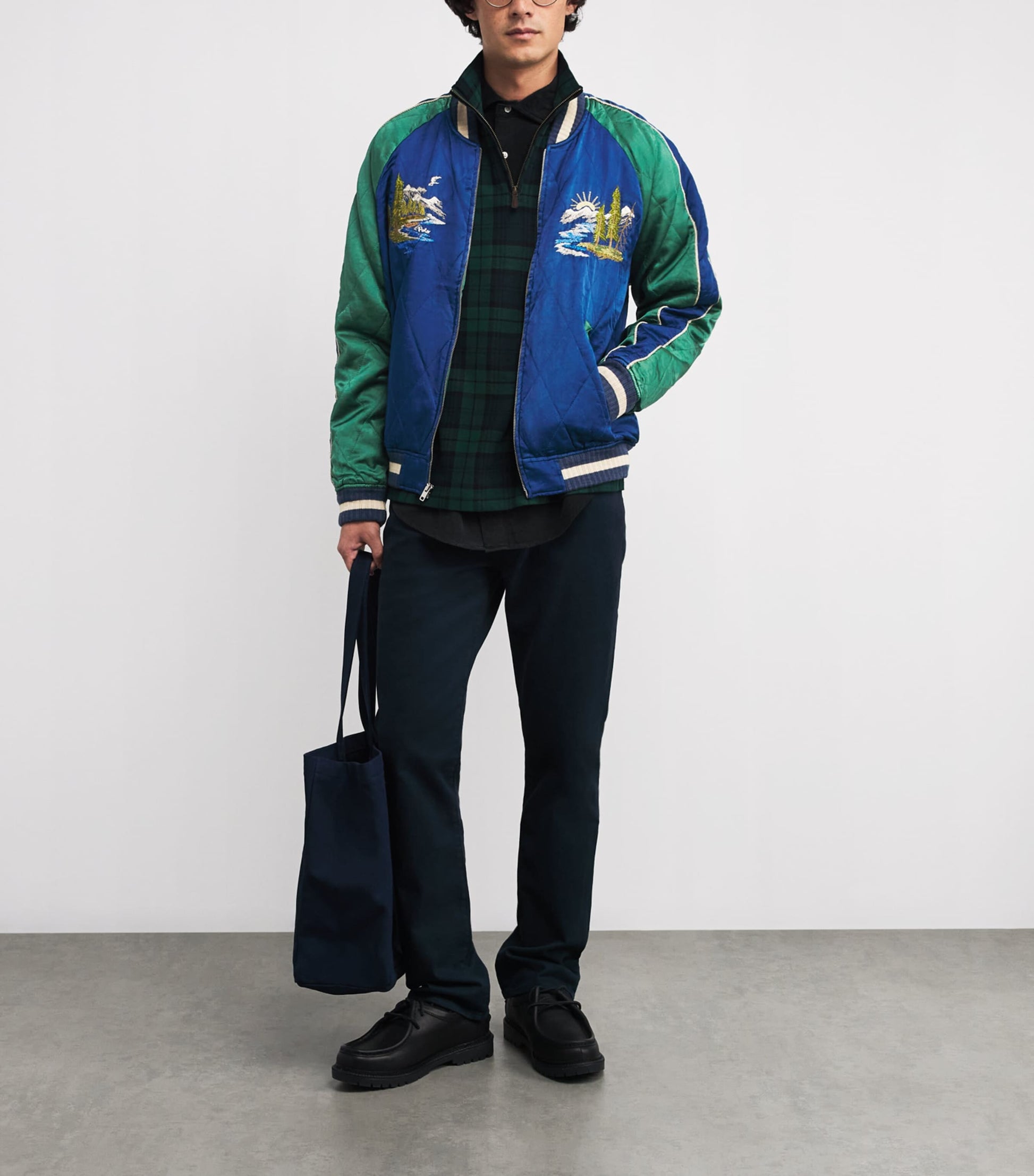 Polo Ralph Lauren Blue Satin Embroidered Bomber Jacket